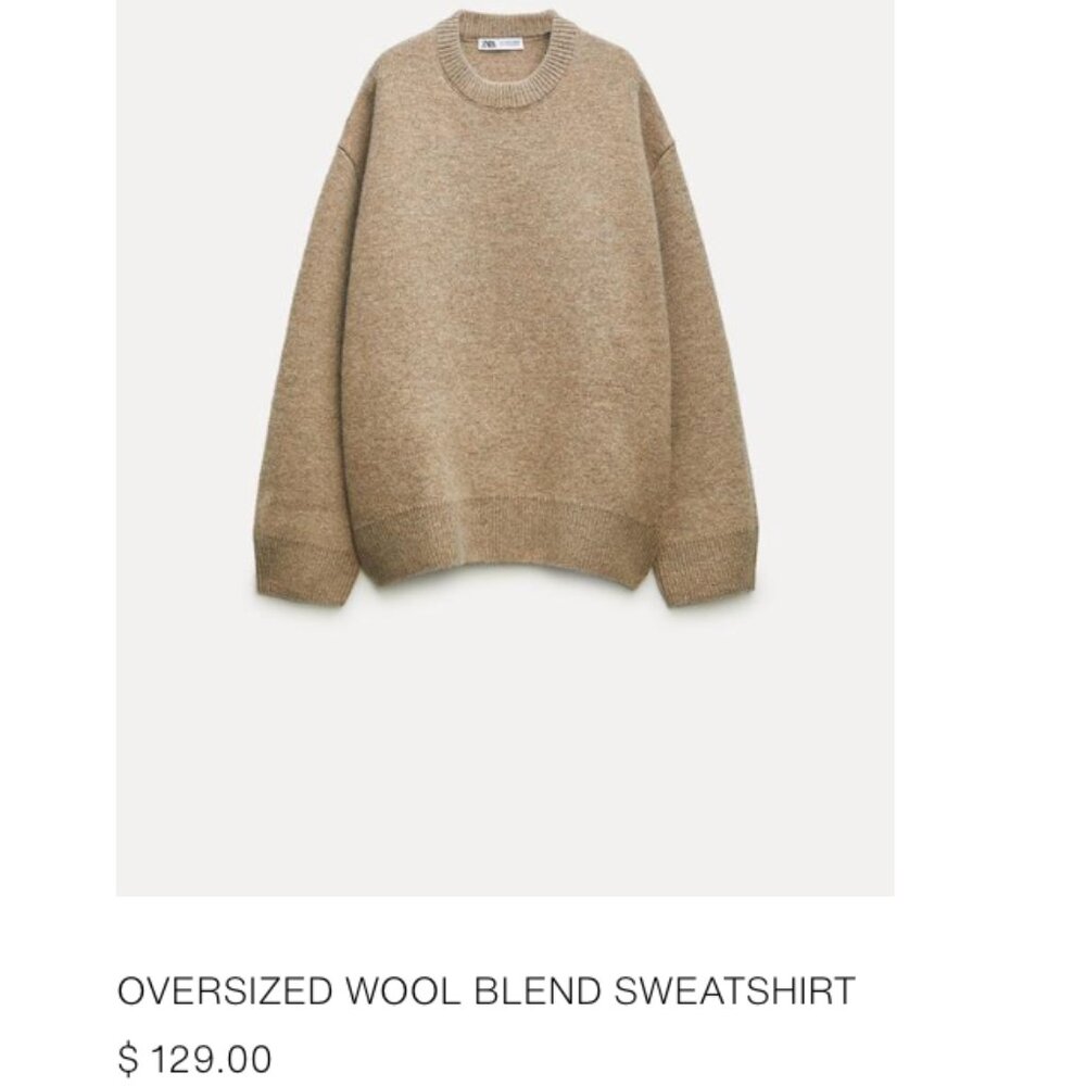 Zara Oversized Wool Blend Sweatshirt Sweater in Sand/Marl - L/XL